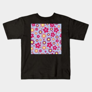 Hippie Floral Blue Version 2 Seamless Pattern Kids T-Shirt